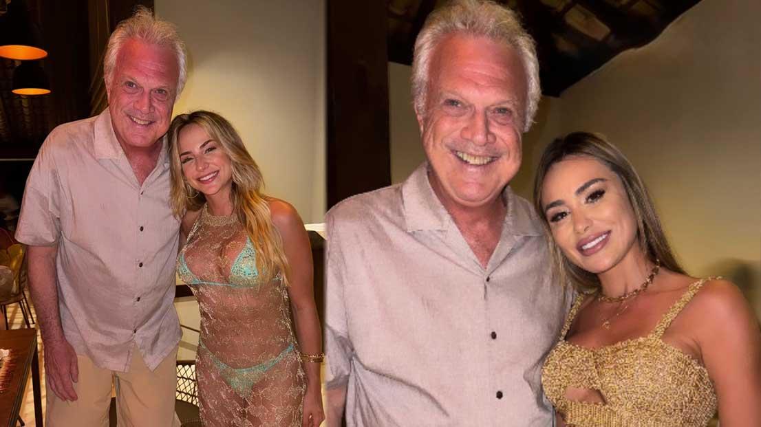 Exs BBBs Letícia Santiago e Gabi Martins tietam Pedro Bial em Trancoso
