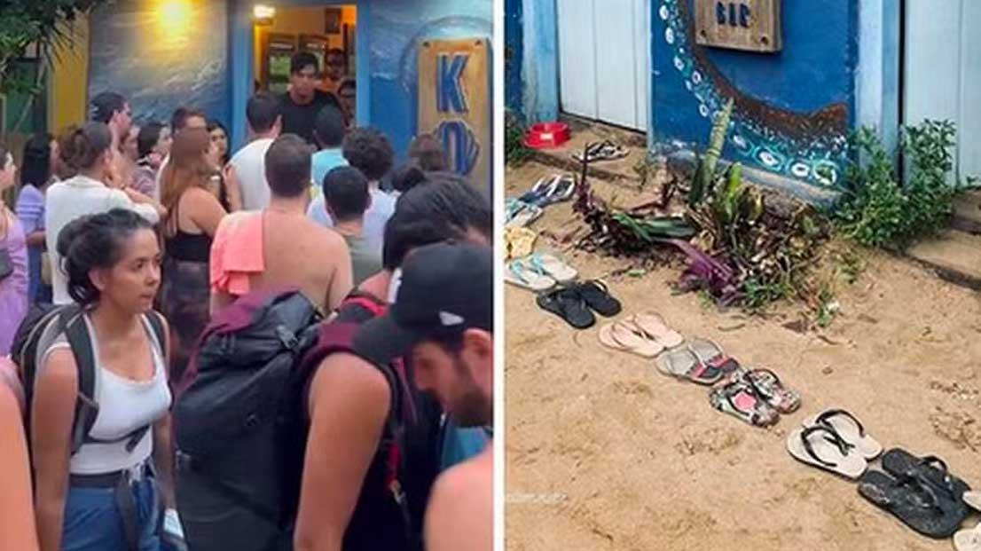Restaurante em Caraíva inova na organização da fila com chinelos e viraliza na web