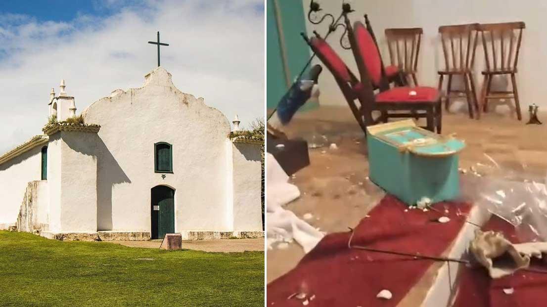 Policiais militares prendem homem por dano à Igreja de São João Batista em Trancoso; veja