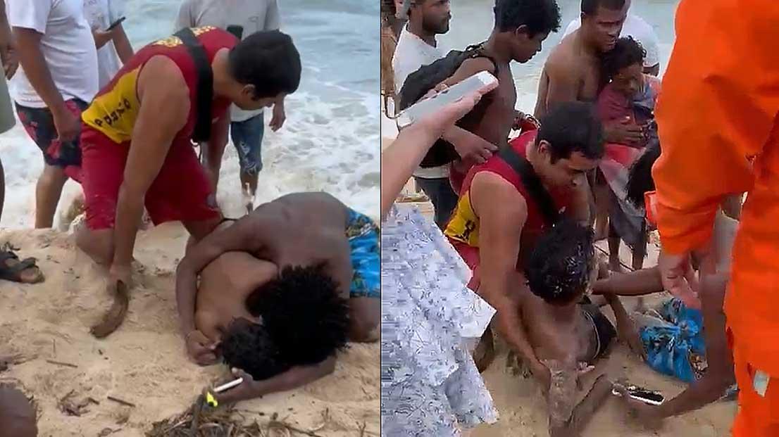 VÍDEOS: Corpo de Bombeiros resgata três vítimas de afogamento no Rio Buranhém em Porto Seguro