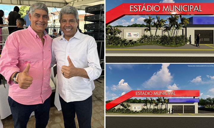 Após forte articulação de Agnelo, Jerônimo Rodrigues estará assinando convênio para construção do estádio de Cabrália; Veja vídeo